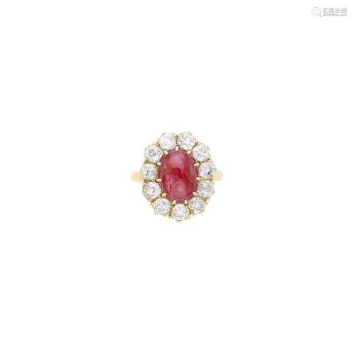 Seaman Schepps Gold, Cabochon Ruby and Diamond Ring