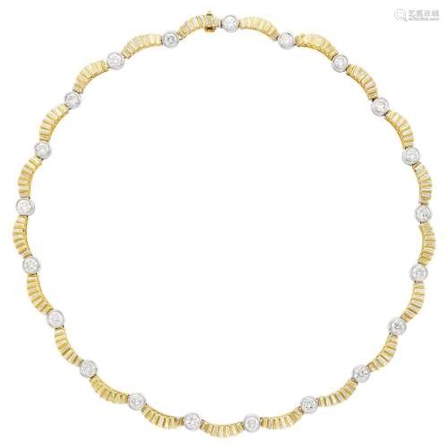 Gold-Plated White Gold, Platinum and Diamond Necklace