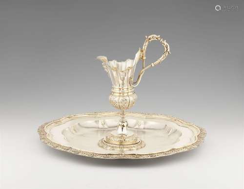 A museum quality parcel gilt Augsburg silver ewer and basin