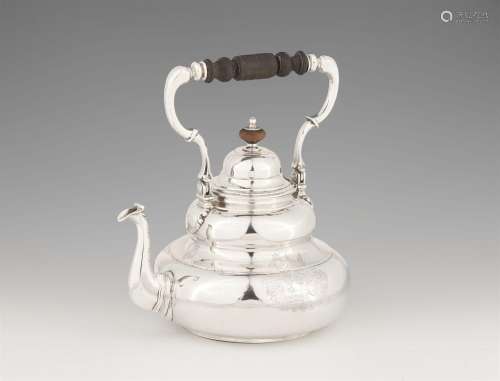 A large Leer silver tea kettle