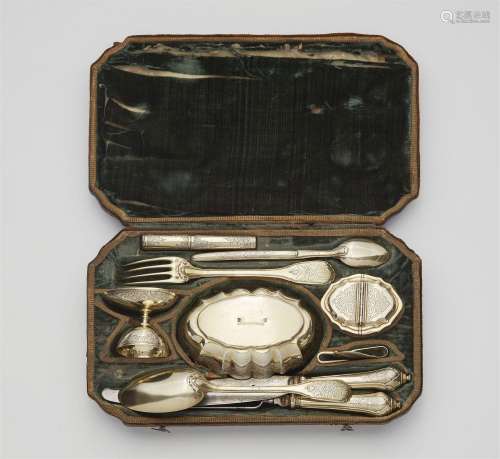 An Augsburg Régence silver gilt travel cutlery set