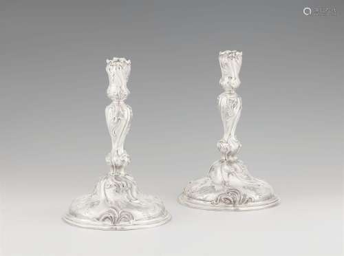 From the Dresden court silver:, A pair of candlesticks made ...