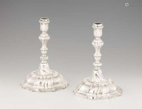 A pair of Augsburg silver candlesticks
