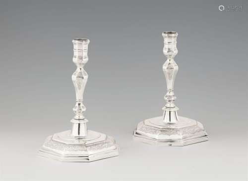 A pair of Leer silver candlesticks