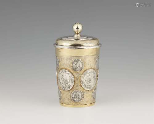 A Halberstadt parcel gilt silver coin-set beaker