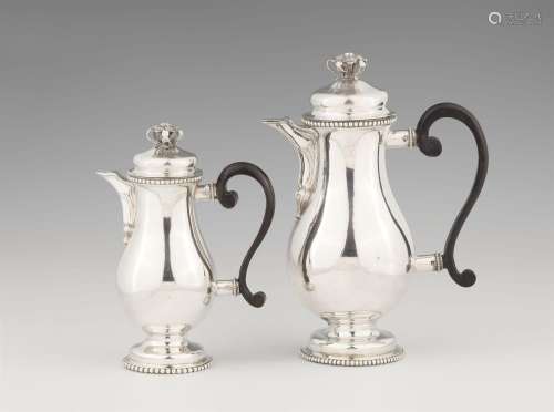 A pair of rare Kempten silver ewers