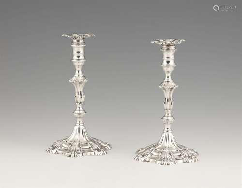 A pair of George III London silver tapersticks