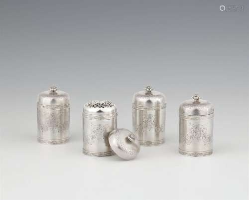 Four French silver cruets from a travel service