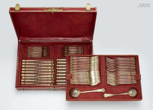 A Parisian silver gilt cutlery set in box