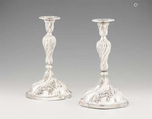A pair of Genoan silver candlesticks