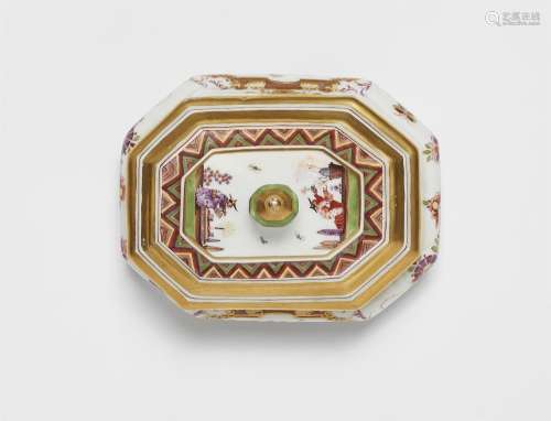 An early Meissen porcelain sugar box with K.P.M. mark and Ch...