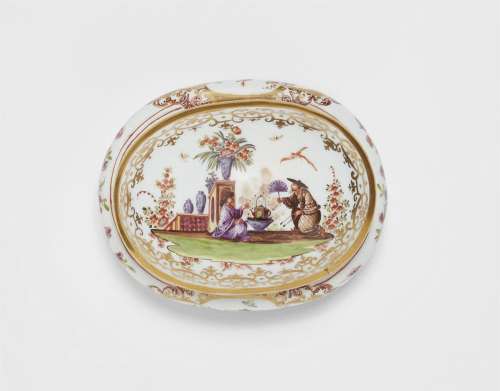 An early Meissen porcelain sugar box with K.P.M.mark and Chi...