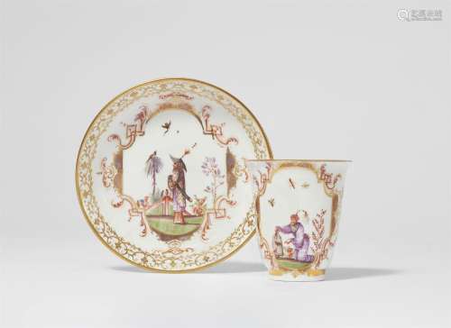 A Meissen porcelain beaker and saucer with Hoeroldt Chinoise...