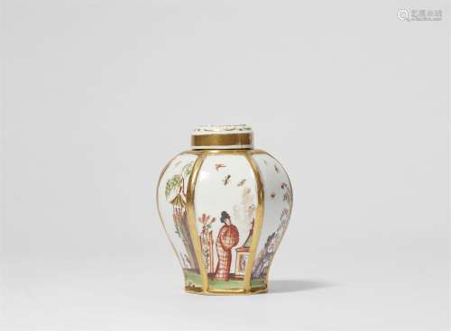 An early Meissen porcelain tea caddy with Hoeroldt Chinoiser...