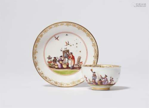 A Meissen porcelain tea bowl and saucer with Chinoiserie dec...