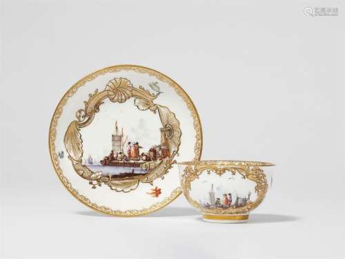 A Meissen porcelain tea bowl and saucer with merchant navy s...