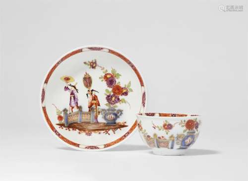 A Meissen porcelain tea bowl and saucer with Chinoiserie fig...