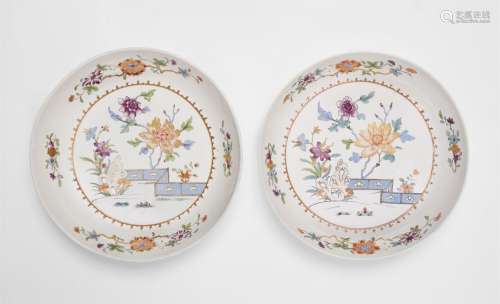 A pair of Ansbach porcelain dishes with famille rose decor