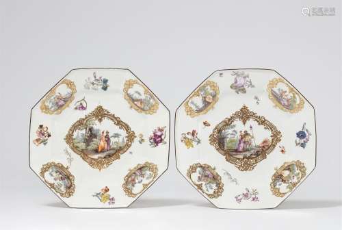 A pair of Meissen porcelain plates with Watteau scenes