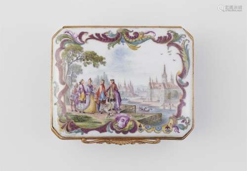 A Meissen porcelain snuff box with idealised landscapes