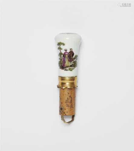 A Meissen porcelain walking cane topper with figures in the ...