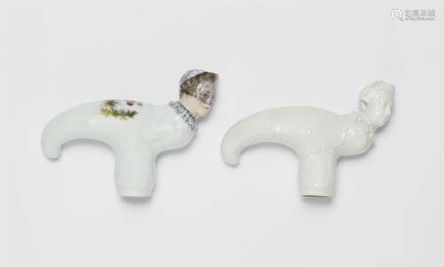 Two porcelain walking cane toppers with female busts