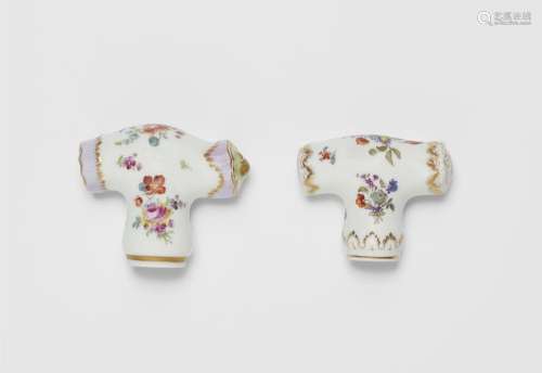 Two porcelain walking cane toppers with "German flower&...