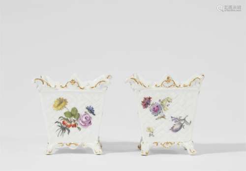 A pair of small Meissen porcelain flower pots