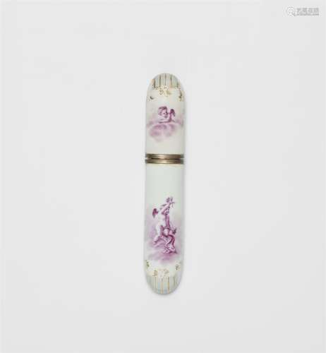 A porcelain needle case with putti