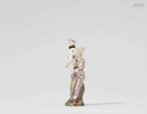 A Meissen porcelain snuff bottle formed as a figure of harle...