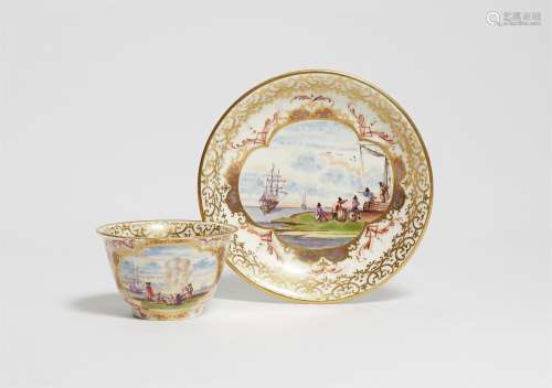 A Meissen porcelain tea bowl and saucer with merchant navy a...