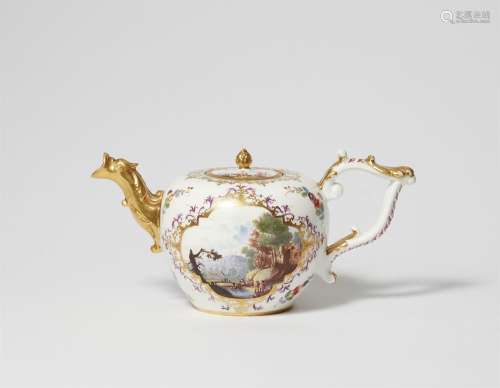 A Meissen porcelain teapot with landscape decor