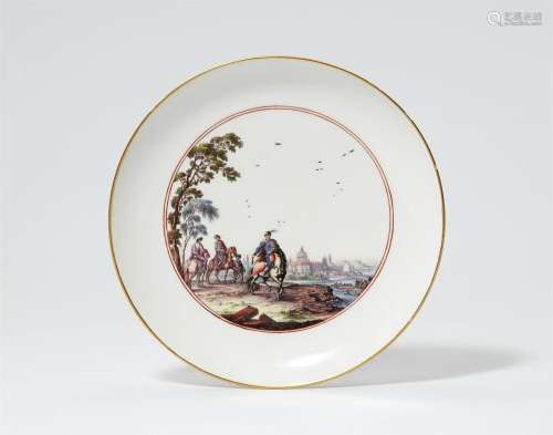 A Meissen porcelain dish with riders