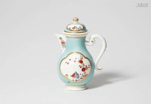 A Meissen porcelain coffee pot with quail decor and coloured...