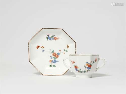 A Meissen porcelain cup and saucer with Hôô birds and chrysa...