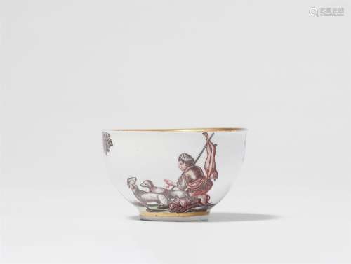 A Meissen porcelain tea bowl with a hunter and a basket weav...