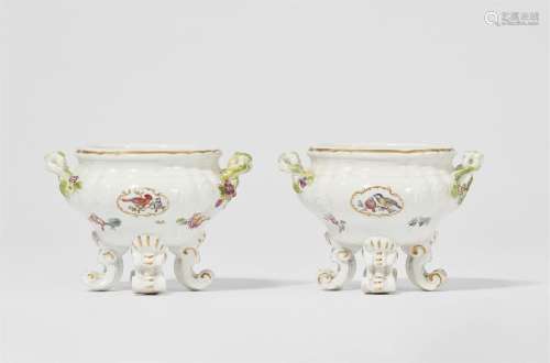 A pair of Meissen porcelain salts with bird motifs