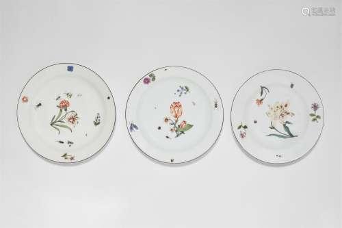 Three Meissen porcelain plates with "woodcut" flow...