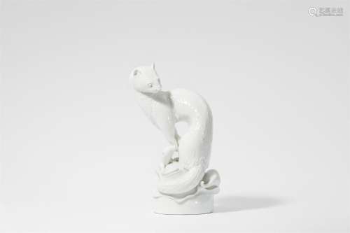 A Meissen white porcelain animal group, Three polecats