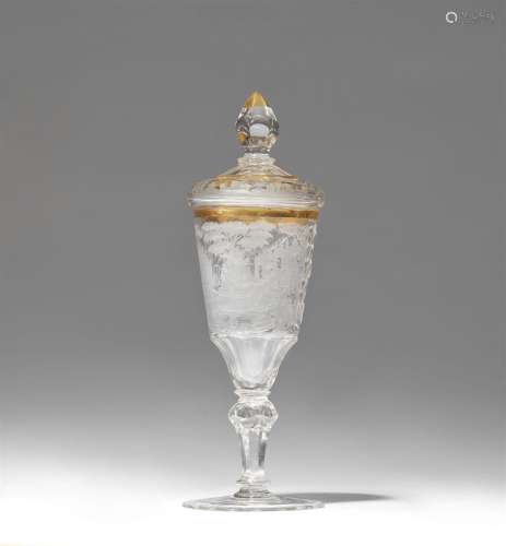A Silesian cut glass goblet and cover