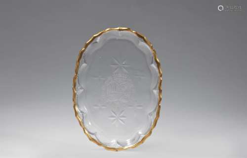 A cut glass dish with a comital coat-of-arms
