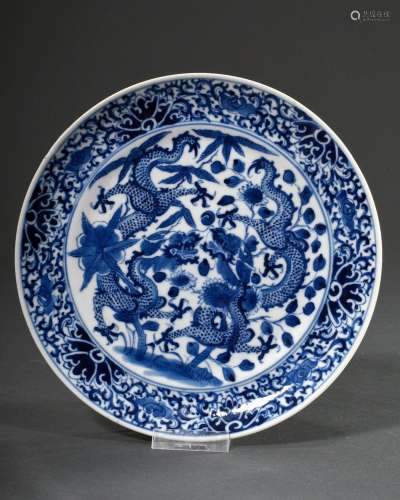 Porzellan Teller mit feinem Blaumalerei Dekor „Zwei Drachen ...