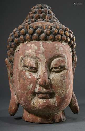 Überlebensgroßer chinesischer „Buddha Kopf“ mit schönem ruhi...