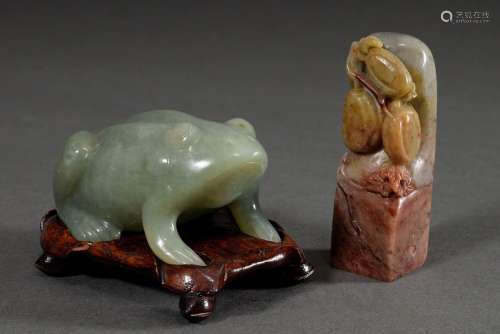 2 Diverse Teile chinesische Steinschnitzereien: Jade "K...