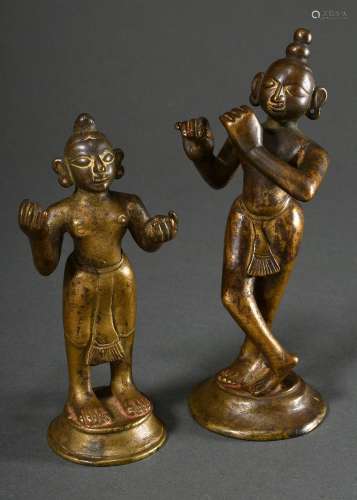 2 Feuervergoldete Bronze Figuren "Krishna Venugopola&qu...