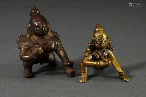 2 Diverse Bronze und Gelbguss Figuren "Bala Krishna kra...