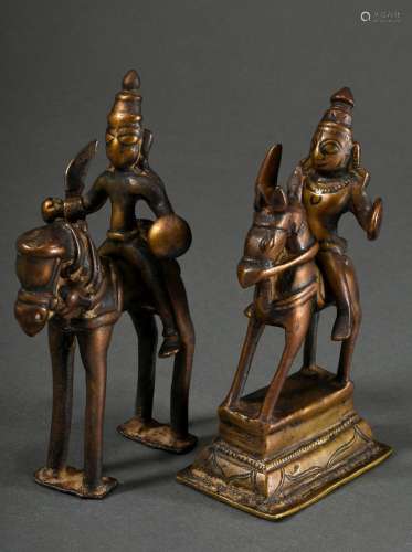 2 Diverse Gelbguss Figuren "Shiva zu Pferde" ausge...
