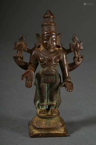 Bronze Figur "Vierarmiger Vishnu mit Chakra und Muschel...