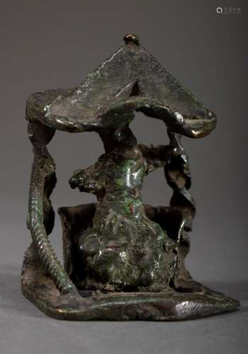Kleine antike Bronze Votivfigur "König auf Thron unter ...
