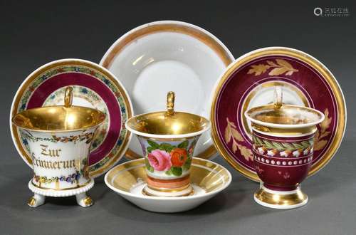 3 Diverse Biedermeier Tassen/UT mit polychromen Floraldekore...